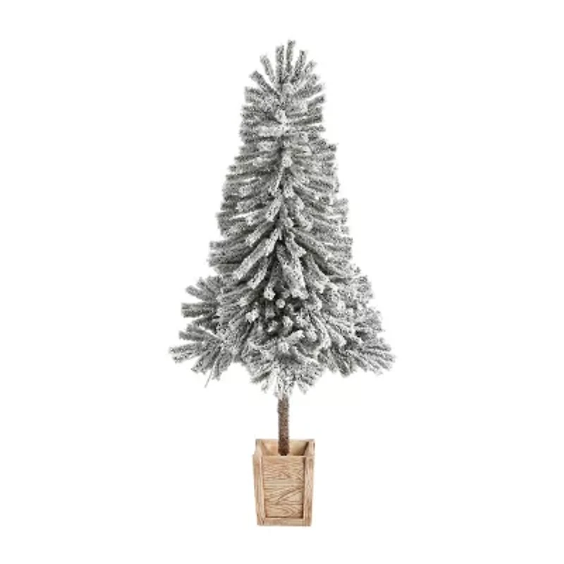Nearly Natural 5 Foot Pre-Lit Flocked Potted Fir Christmas Tree