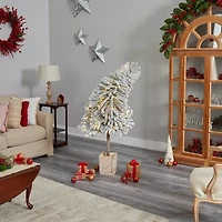 Nearly Natural 5 Foot Pre-Lit Flocked Potted Fir Christmas Tree