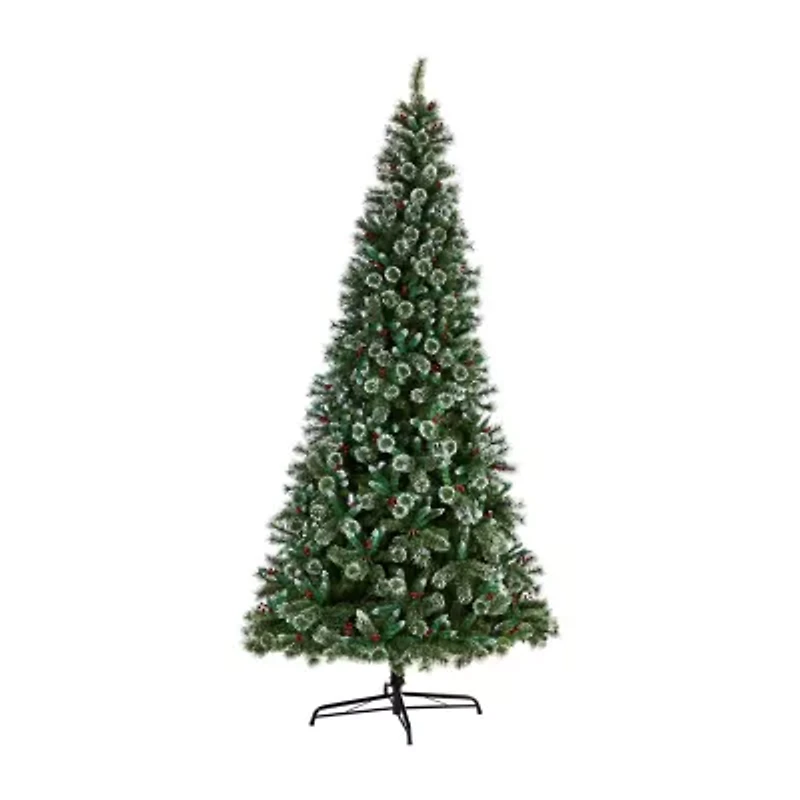 Nearly Natural 10ft Frosted Pine 10 Foot Pre-Lit Flocked Pine Christmas Tree