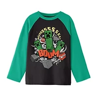Little & Big Kid Boys Crew Neck Long Sleeve Regular Fit Minecraft Graphic T-Shirt