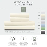 Ella Jayne 100% Cotton Sateen 500 Thread Count Deep Pocket 4-piece Sheet Set