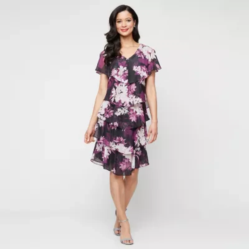 S. L. Fashions Womens Short Sleeve Floral Shift Dress