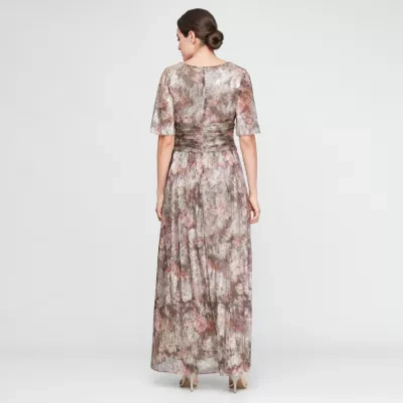 S. L. Fashions Womens Short Sleeve Floral Evening Gown