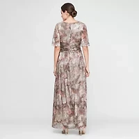 S. L. Fashions Womens Short Sleeve Floral Evening Gown