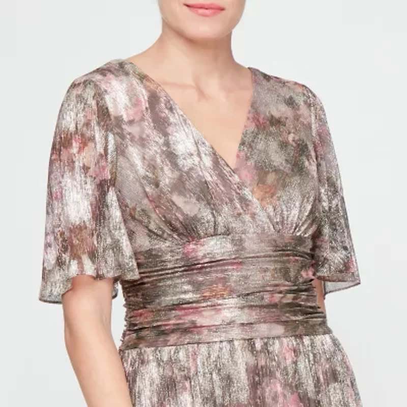 S. L. Fashions Womens Short Sleeve Floral Evening Gown