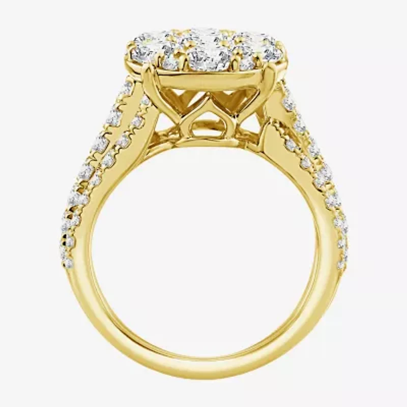 Diamond Blossom (F / Si2) Womens 3 CT. T.W. Lab Grown White 10K Gold Round Side Stone Cocktail Ring