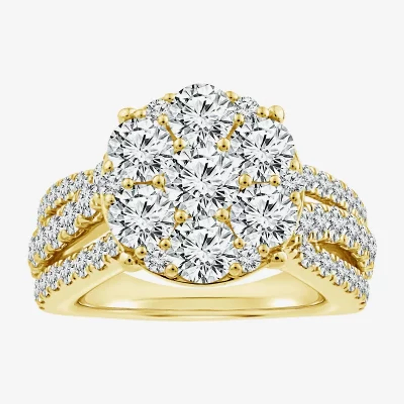 Diamond Blossom (F / Si2) Womens 3 CT. T.W. Lab Grown White 10K Gold Round Side Stone Cocktail Ring