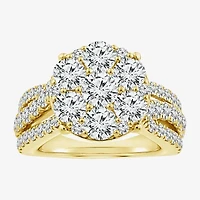 Diamond Blossom (F / Si2) Womens 3 CT. T.W. Lab Grown White 10K Gold Round Side Stone Cocktail Ring