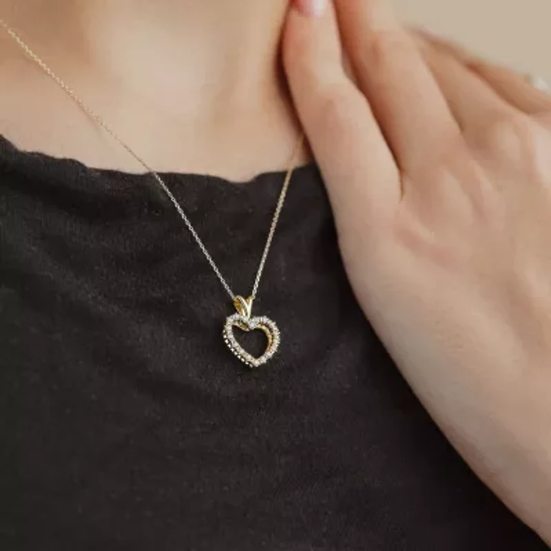 (G/ Si2 ) Womens 1/4 CT. T.W. Lab Grown White Diamond 10K Gold Heart 18 Inch Pendant Necklace