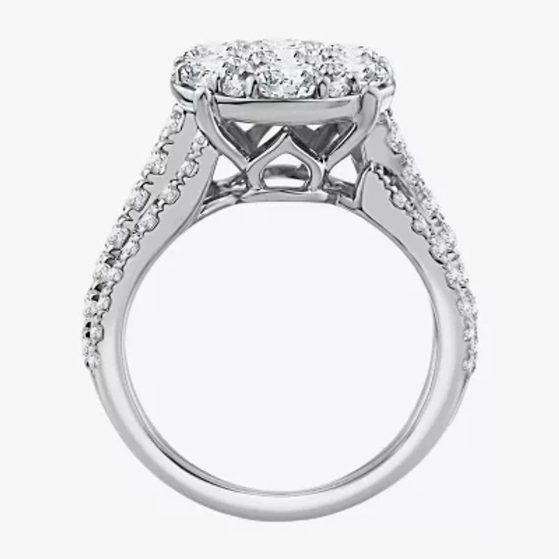 Diamond Blossom (F / Si2) Womens 3 CT. T.W. Lab Grown White 10K Gold Round Cocktail Ring