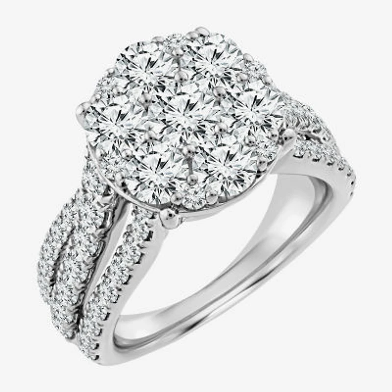 Diamond Blossom (Si2 / F) Womens 3 CT. T.W. Lab Grown White 10K Gold Round Cocktail Ring