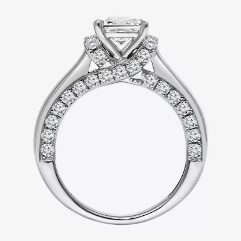 (I / Si2) Womens 2 CT. T.W. Lab Grown White Diamond 10K Gold Side Stone Engagement Ring