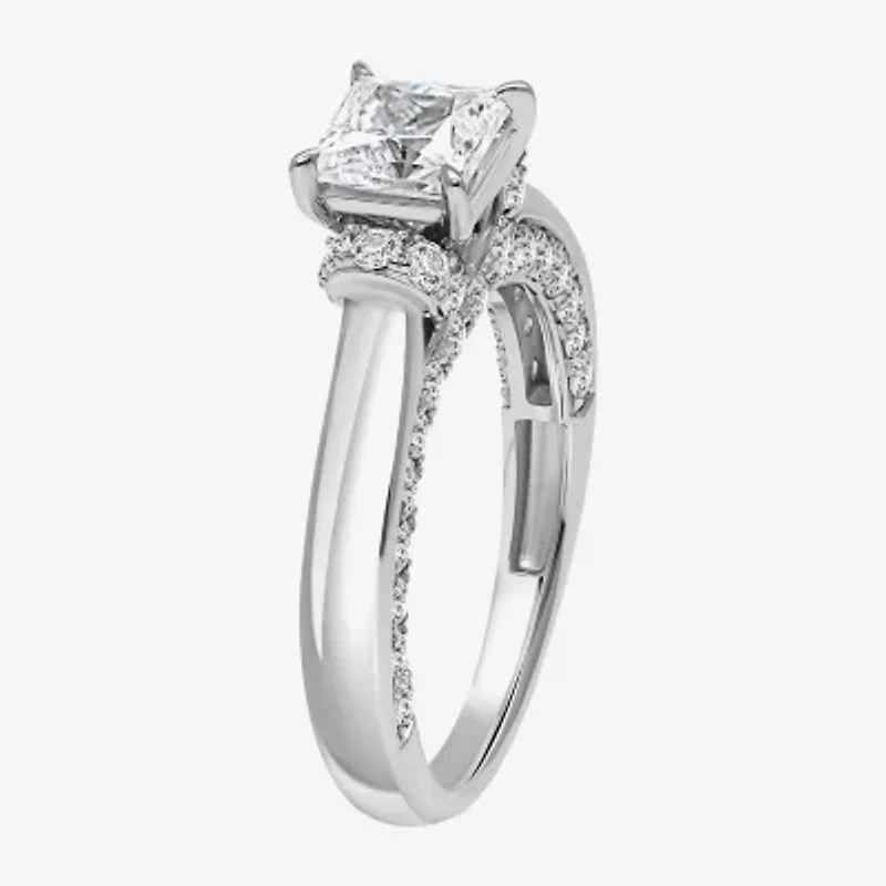 (I / Si2) Womens 2 CT. T.W. Lab Grown White Diamond 10K Gold Side Stone Engagement Ring