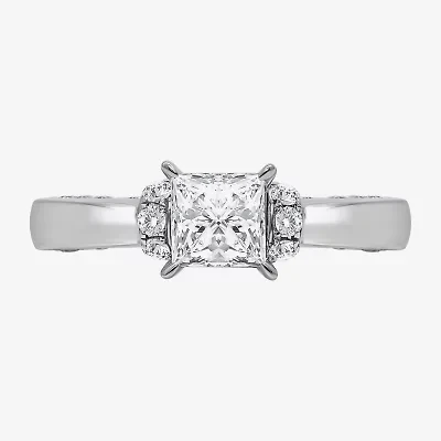 (I / Si2) Womens 2 CT. T.W. Lab Grown White Diamond 10K Gold Side Stone Engagement Ring