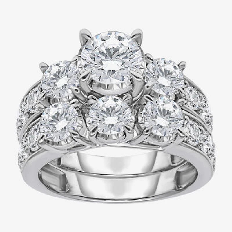 Womens 4 CT. T.W. Lab Grown White Diamond 10K Gold Side Stone 3-Stone Bridal Set