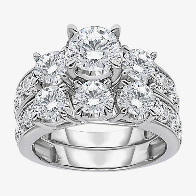 Womens 4 CT. T.W. Lab Grown White Diamond 10K Gold Side Stone 3-Stone Bridal Set