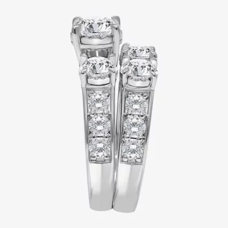 Womens 4 CT. T.W. Lab Grown White Diamond 10K Gold Side Stone 3-Stone Bridal Set