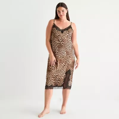 Ambrielle Womens Plus Satin Sleeveless V Neck Chemise