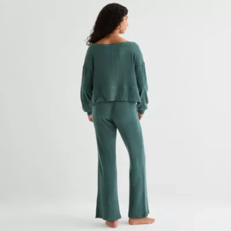 Arizona Body Womens Rib Round Neck Long Sleeve 2-pc. Juniors Pajama Sets