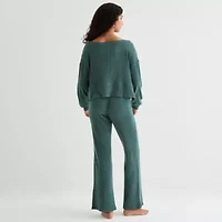 Arizona Body Womens Rib Round Neck Long Sleeve 2-pc. Juniors Pajama Sets