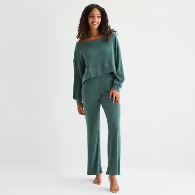 Arizona Body Womens Rib Round Neck Long Sleeve 2-pc. Juniors Pajama Sets