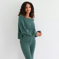 Arizona Body Womens Rib Round Neck Long Sleeve 2-pc. Juniors Pajama Sets