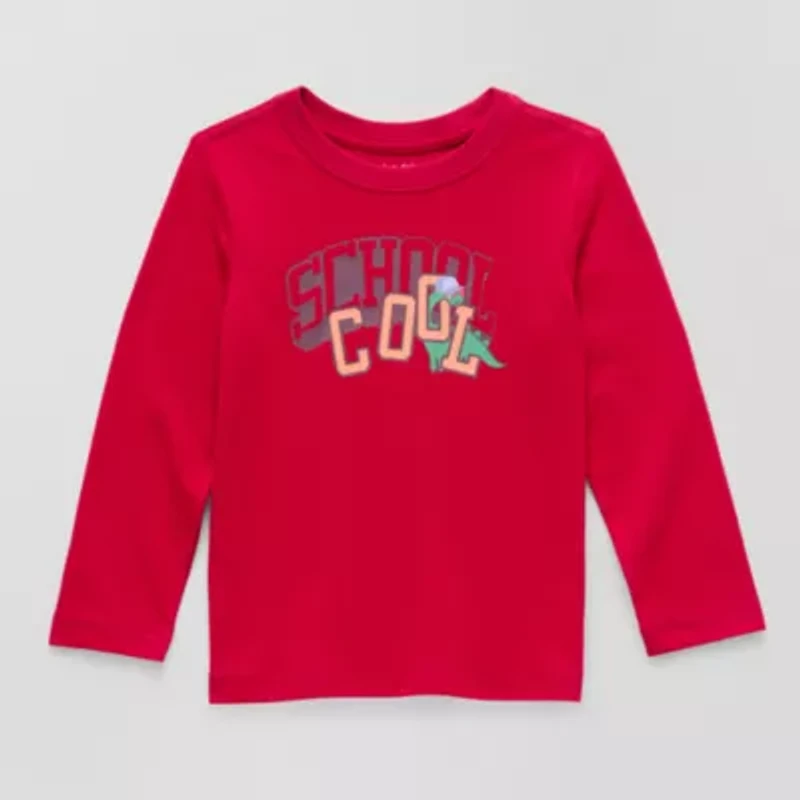 Okie Dokie Toddler Boys Crew Neck Long Sleeve Adaptive Regular Fit Graphic T-Shirt