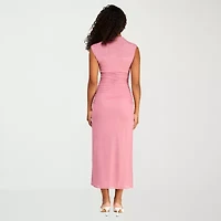 Premier Amour Womens Midi Mock Neck Sleeveless Sheath Dress