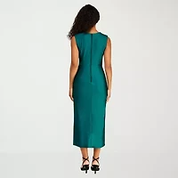 Premier Amour Womens Midi Round Neck Sleeveless Sheath Dress