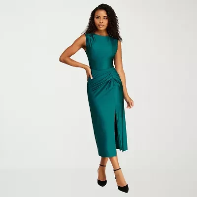 Premier Amour Womens Midi Round Neck Sleeveless Sheath Dress