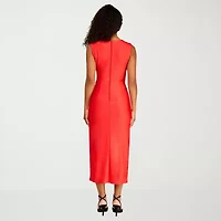 Premier Amour Womens Midi Asymmetrical Neck Sleeveless Sheath Dress
