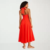 Premier Amour Womens Midi Halter Neck Sleeveless Fit + Flare Dress