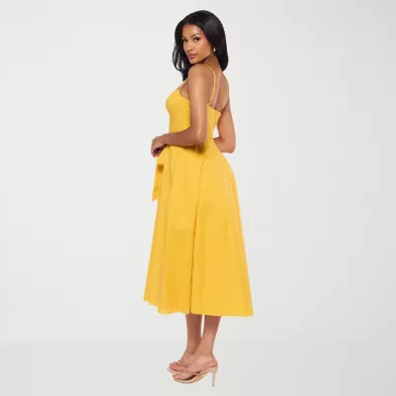 Premier Amour Womens Midi V Neck Sleeveless Fit + Flare Dress