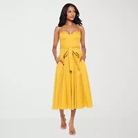 Premier Amour Womens Midi V Neck Sleeveless Fit + Flare Dress