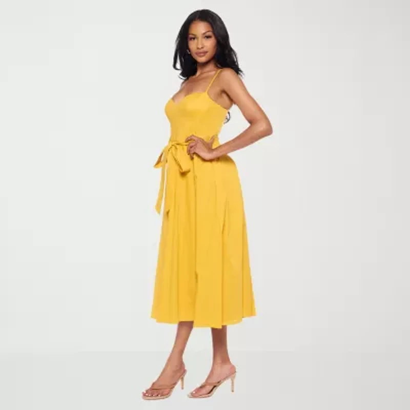 Premier Amour Womens Midi V Neck Sleeveless Fit + Flare Dress