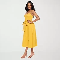 Premier Amour Womens Midi V Neck Sleeveless Fit + Flare Dress