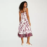 Premier Amour Womens Midi Sweetheart Neck Sleeveless Floral Fit + Flare Dress