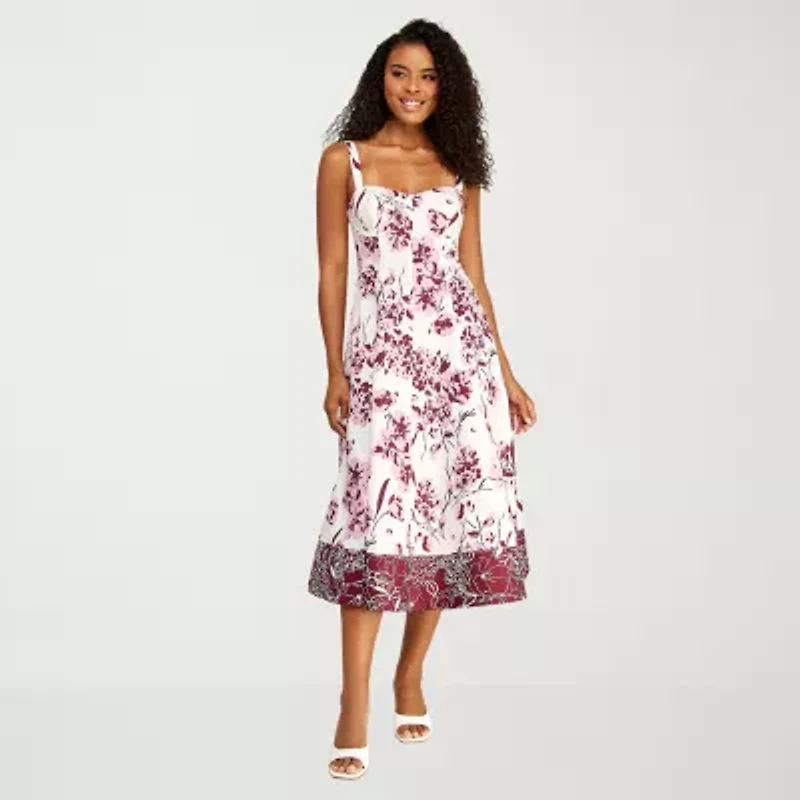 Premier Amour Womens Midi Sweetheart Neck Sleeveless Floral Fit + Flare Dress
