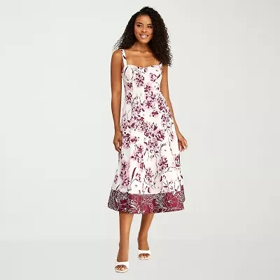 Premier Amour Womens Midi Sweetheart Neck Sleeveless Floral Fit + Flare Dress