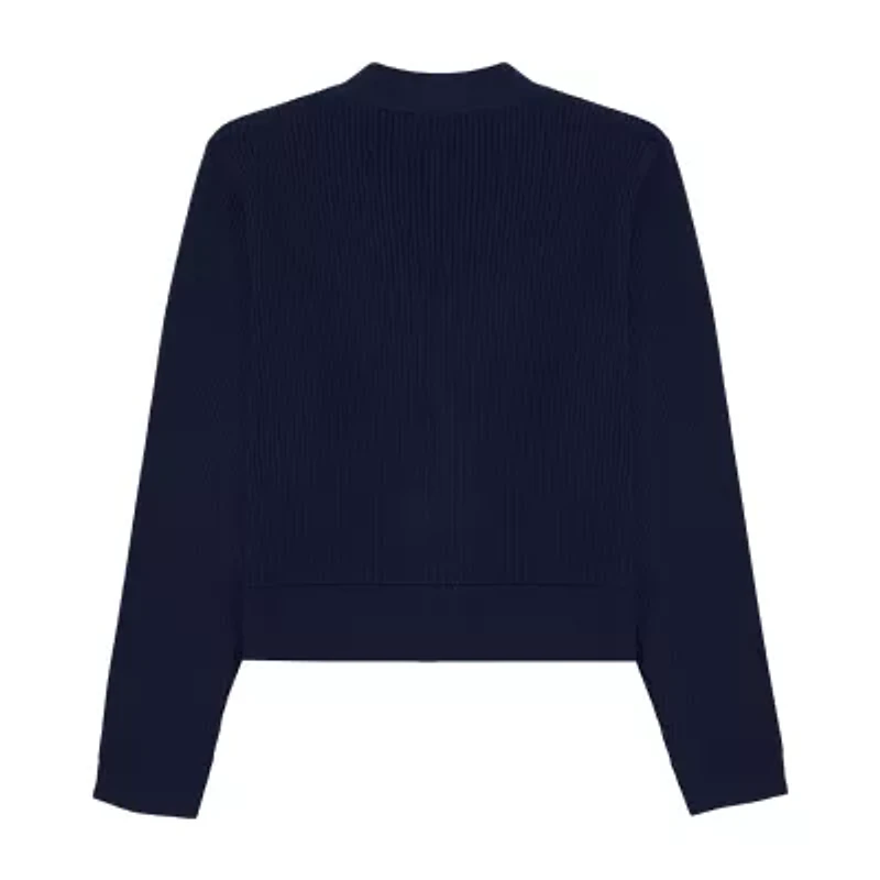 IZOD Little & Big Kid Girls V Neck Long Sleeve Button Rib Knit Cardigan