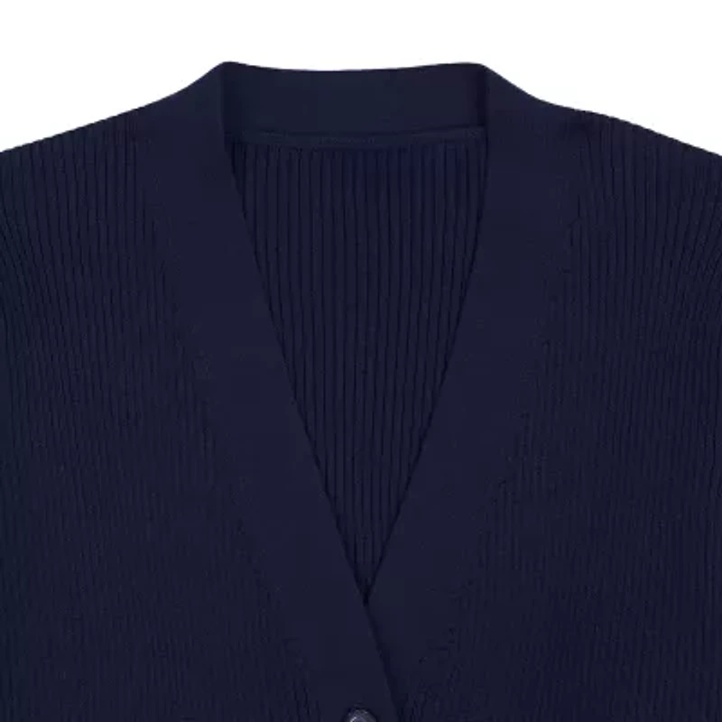 IZOD Little & Big Kid Girls V Neck Long Sleeve Button Rib Knit Cardigan