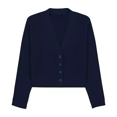 IZOD Little & Big Kid Girls V Neck Long Sleeve Button Rib Knit Cardigan