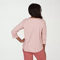 Alfred Dunner Camden Market Womens Crew Neck 3/4 Sleeve T-Shirt