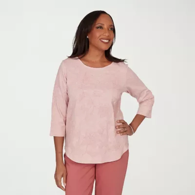 Alfred Dunner Camden Market Womens Crew Neck 3/4 Sleeve T-Shirt