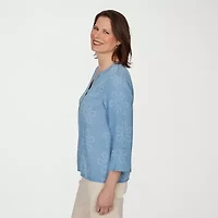 Alfred Dunner Camden Market Womens Split Crew Neck 3/4 Sleeve Embellished Blouse