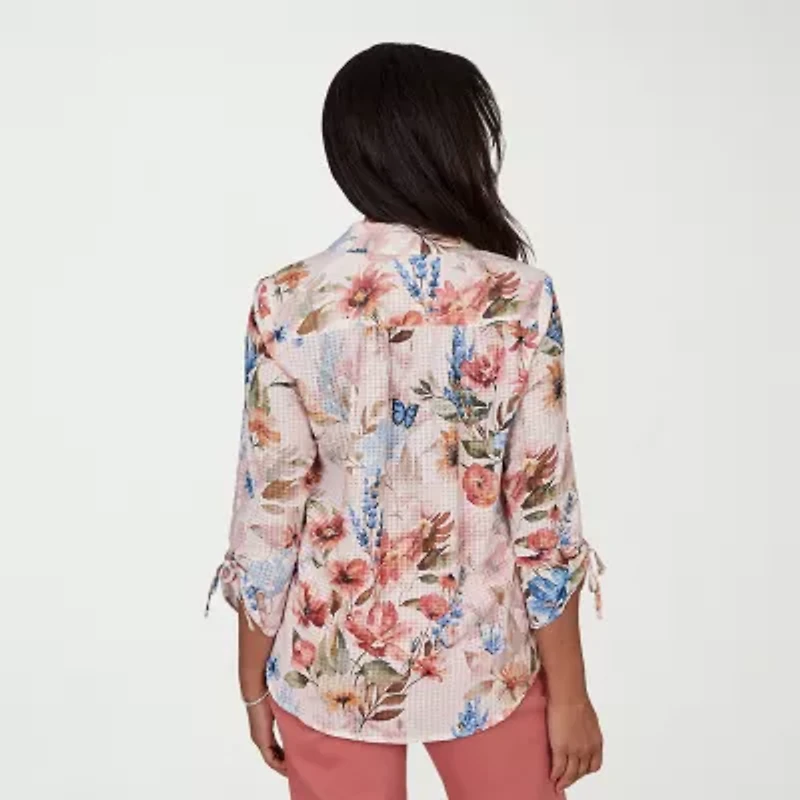 Alfred Dunner Camden Market Womens 3/4 Sleeve Regular Fit Button-Down Shirt