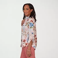 Alfred Dunner Camden Market Womens 3/4 Sleeve Regular Fit Button-Down Shirt