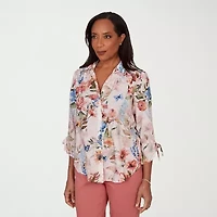Alfred Dunner Camden Market Womens 3/4 Sleeve Regular Fit Button-Down Shirt