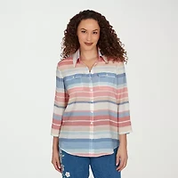 Alfred Dunner Camden Market Womens Cuffed 3/4 Sleeve Regular Fit Button-Down Shirt