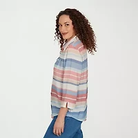 Alfred Dunner Camden Market Womens Cuffed 3/4 Sleeve Regular Fit Button-Down Shirt